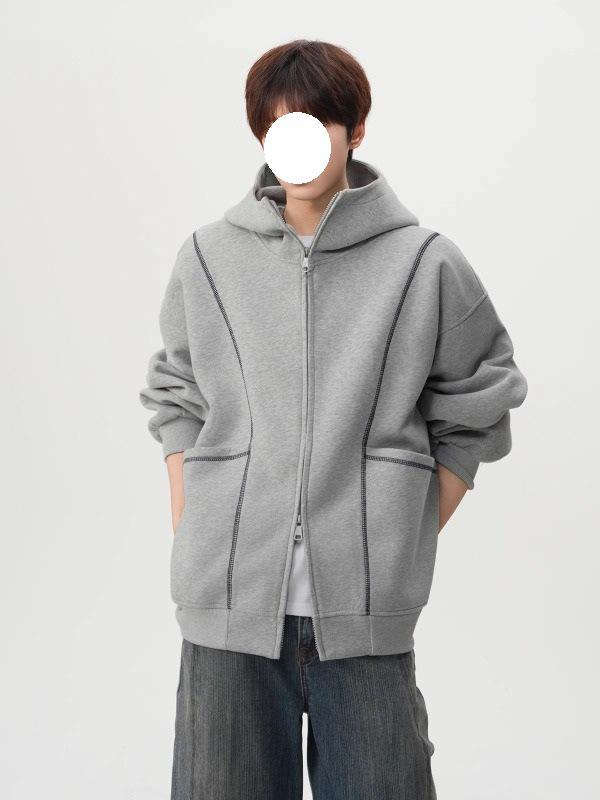 Men's Heavyweight Deconstructed Air Layer Cardigan Hoodie - Autumn/Winter Trendy Stitching Casual Outerwear.