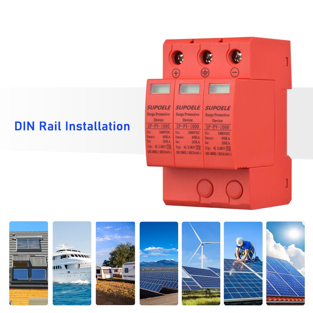 DC 1000V Surge Protective Device 3P 40KA Surge Arrester Photovoltaic PV Thunder Proof Protector