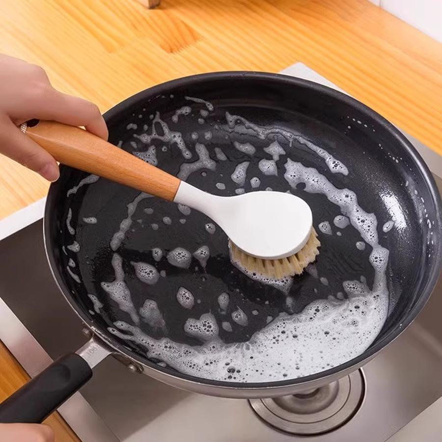 5 pcs Household Kitchen Brush Cleaning Gadget Long Handle Cleaning Brush for Pots and Pans, Bowl Scraper, Sisal