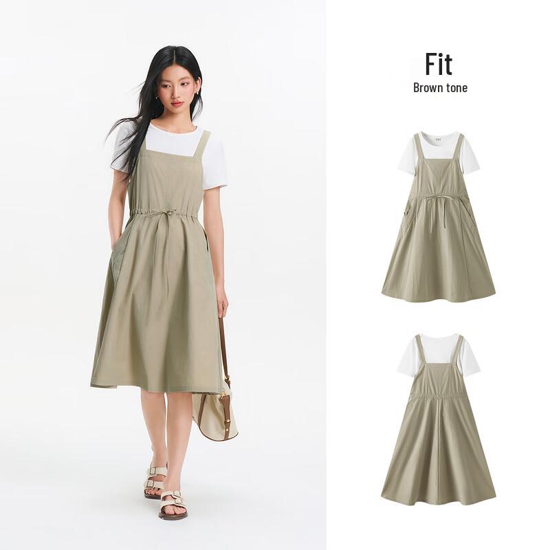 Semir Damen Tunnelzug A-Linien Latzkleid & T-Shirt Set