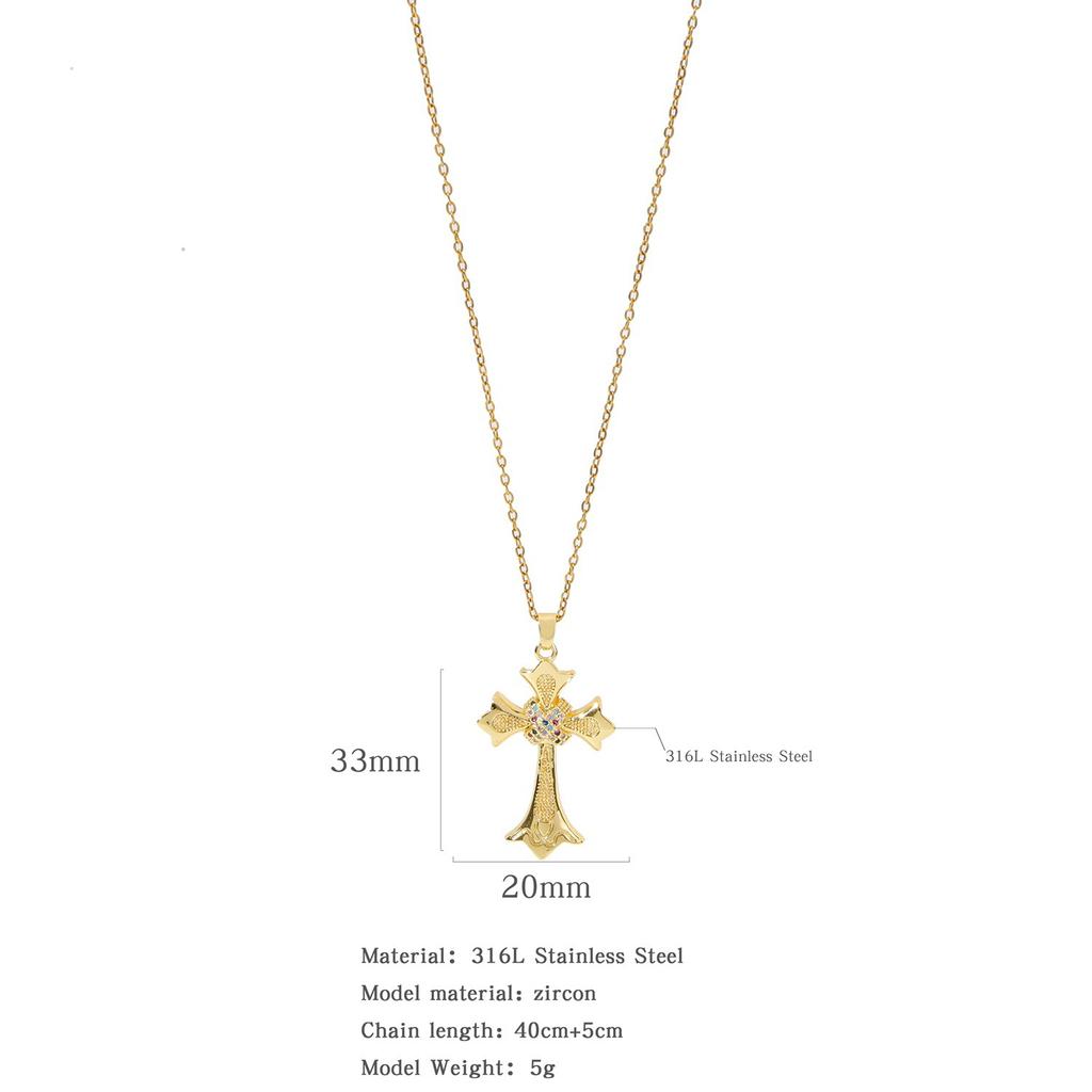Micro-inlaid Zircon Pendant Copper Electroplated Cross Necklace Women's Titanium Steel Collarbone Chain Jewelry