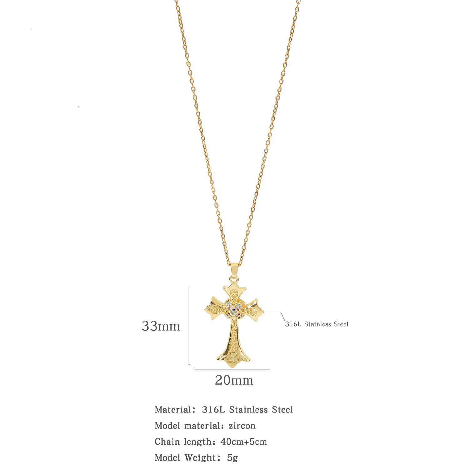 Micro-inlaid Zircon Pendant Copper Electroplated Cross Necklace Women s Titanium Steel Collarbone Chain Jewelry