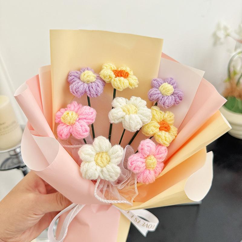Crochet Flower Bouquet Graduation Bouquet Gifts Handmade Woven Bouquet Birthday Teacher's Day Gift Wedding Guest Gifts
