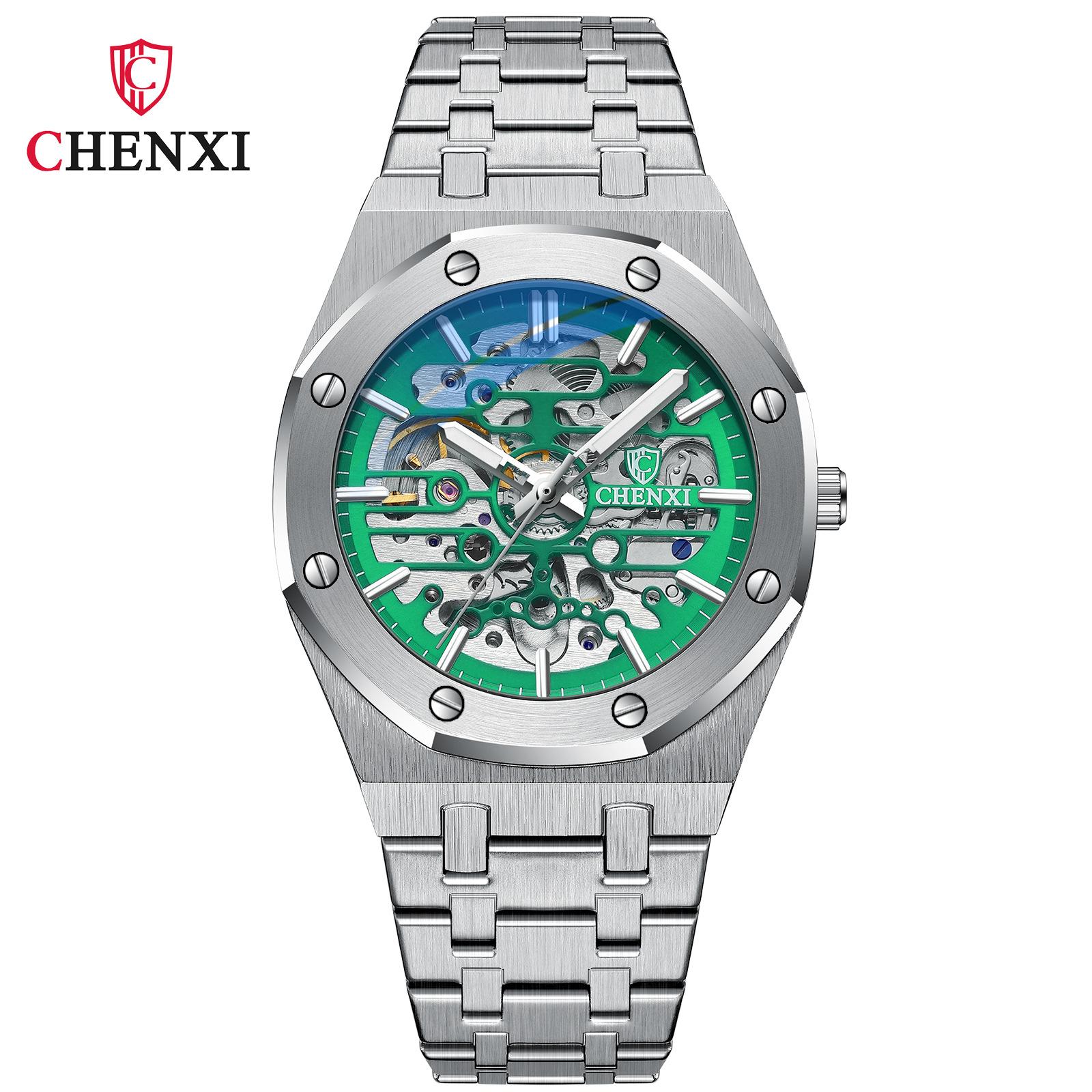 CHENXI Original Neu Automatik Herren Top Marke Edelstahl Mechanische Armbanduhr Sport Herrenuhren Reloj Hombre grün/silber