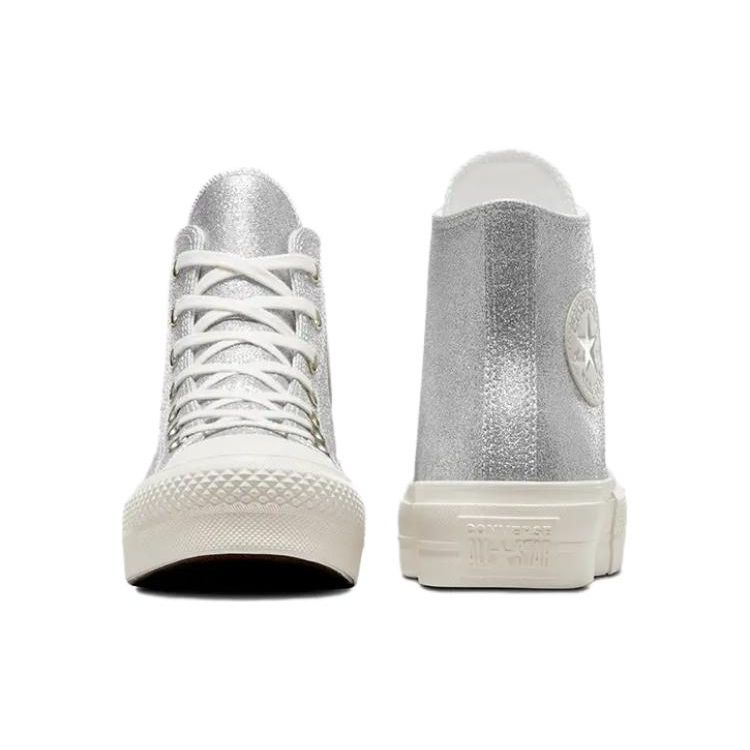 Converse All Star Lift Pohodlné Všestranné Odolné Tlumící Nárazy Lehké Plátěné Boty s Vysokým Svrškem Dámské Tenisky Stříbrné A07949C