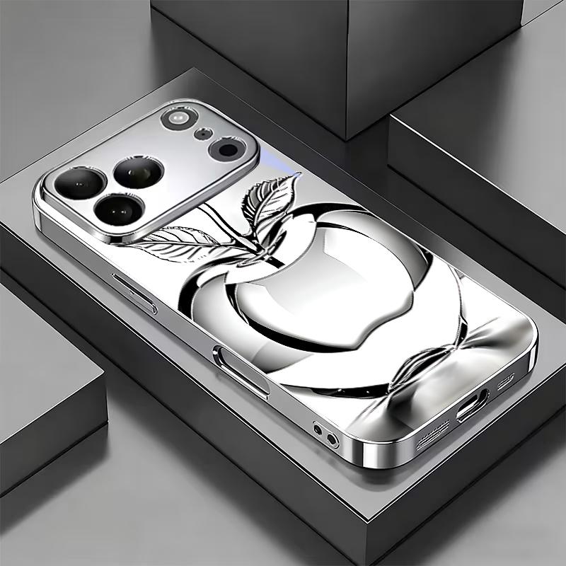 Minimal Line Art Silver Electroplat Silver Phone Case For iPhone 15 17 16 14 13 12 11 Pro Max Plus 16E 17Air 7 8 Xr Glass Cover