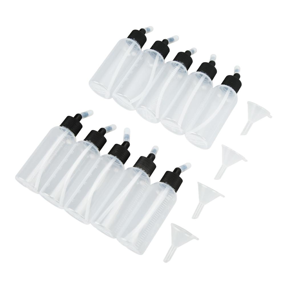10Pcs Hair Oil Bottle 60ml Leakproof High Temperature Resistant Transparent Plastic Dispensing Bottle with Funnel