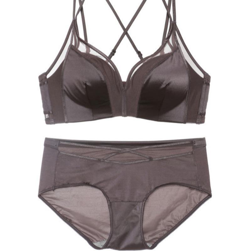 Sexy and Comfortable Lace-trimmed Medium-thick Cup Small Chest Push-up Beautiful Back Bra Set