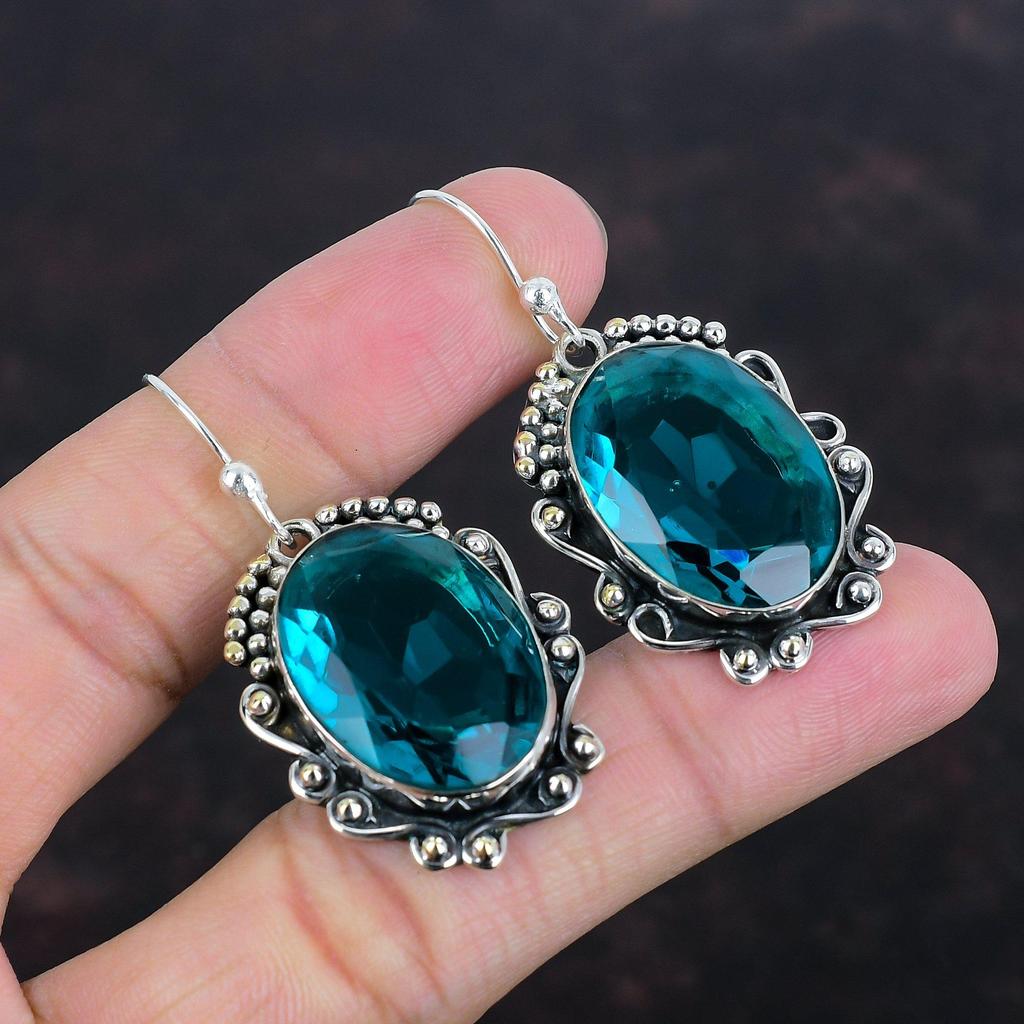 Faceted Indicolite Earring Handmade Natural Gemstone Earring 925 Sterling Silver Earring Unique Style Jewelry Gifts For Women Dangle Earring