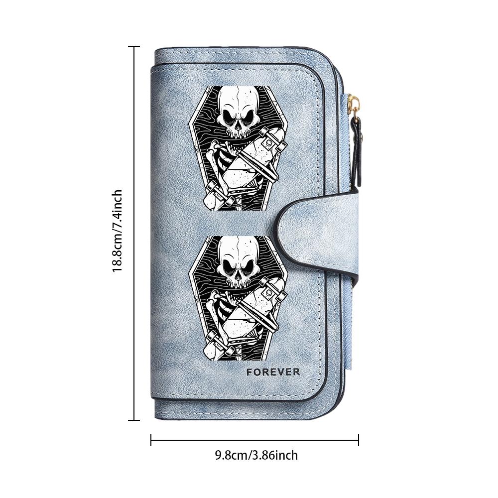 Gothic Skull Pattern Long Wallet Fashion Durable Card Holder Casual Purse for Daily Use