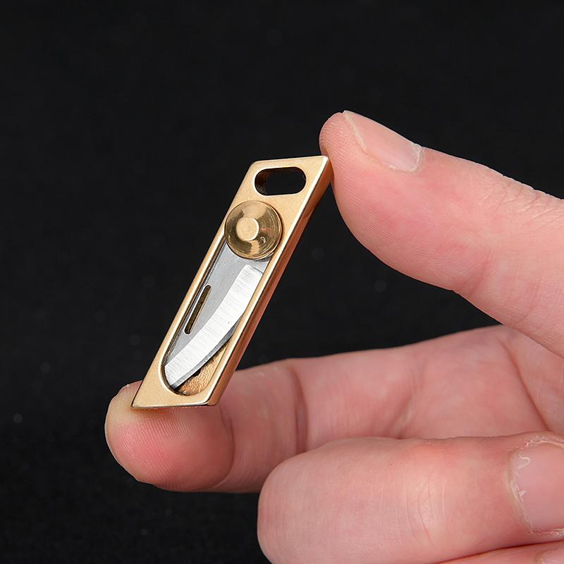 Portable Mini Push Knives Brass Pocket Knife for Men Keychain Unpacking Cutter Outdoor Survival Oblique Multitool EDC Tools