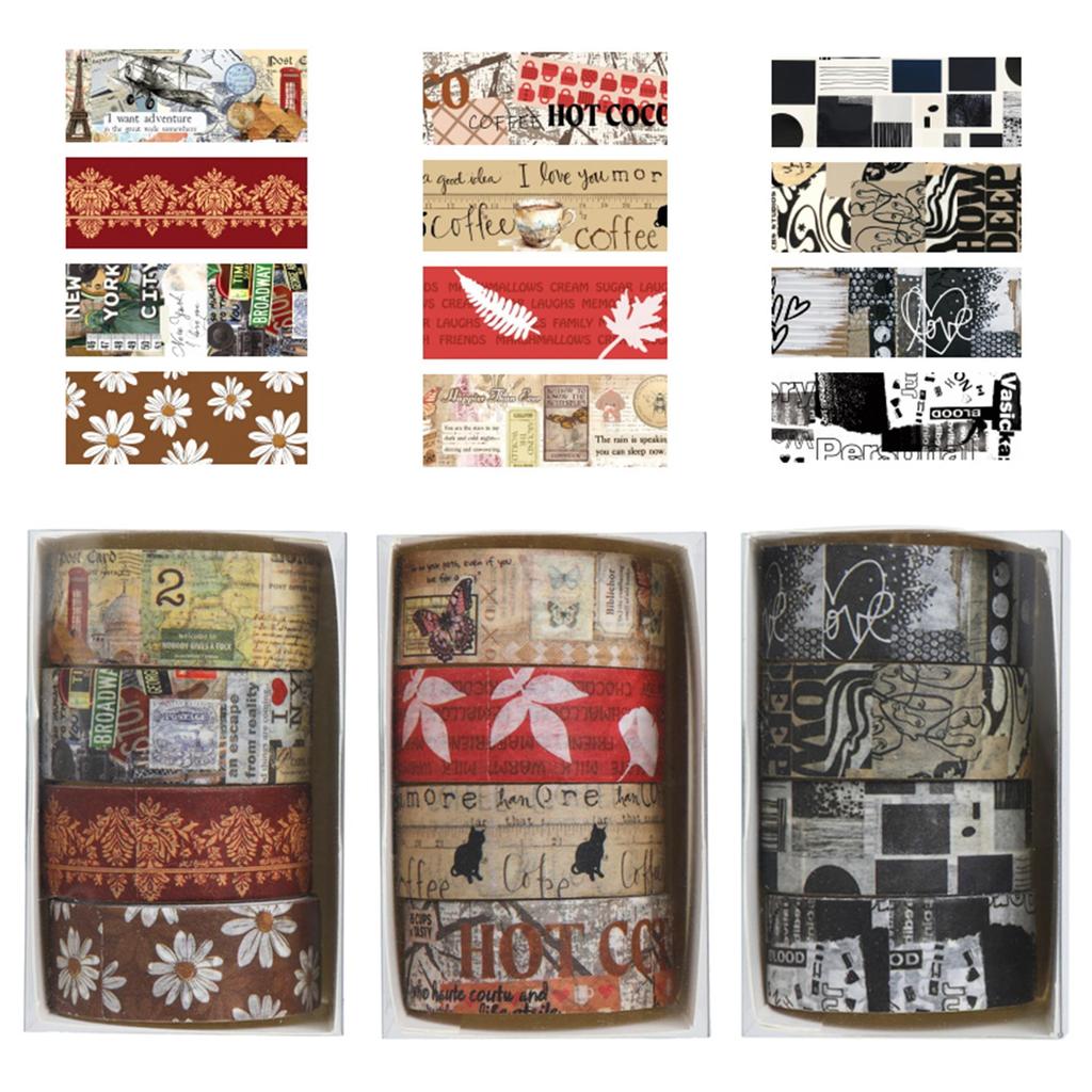 YUBBAEX Masking Washi Tape with Artistic Botanical Retro Style for and Scrapbooks Tape, 12-Roll Set, Patterns, Planners, Decorations, Wrapping,