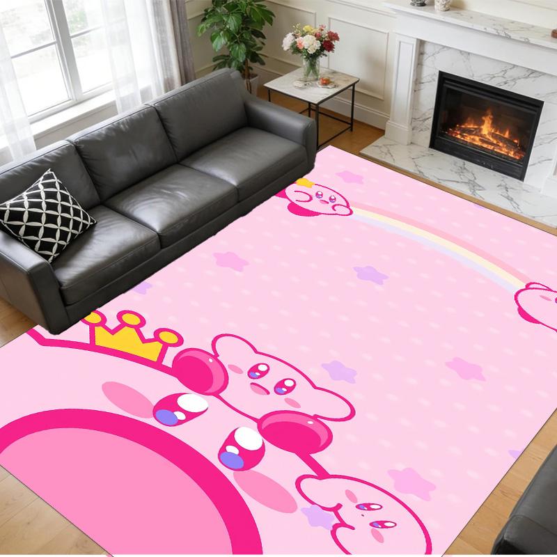 Rutschfeste Kristall-Samt-Bodenmatte, Teppich im Kirby-Design für Innenbereiche, Wohnzimmer, Schlafzimmer, Heimdekoration