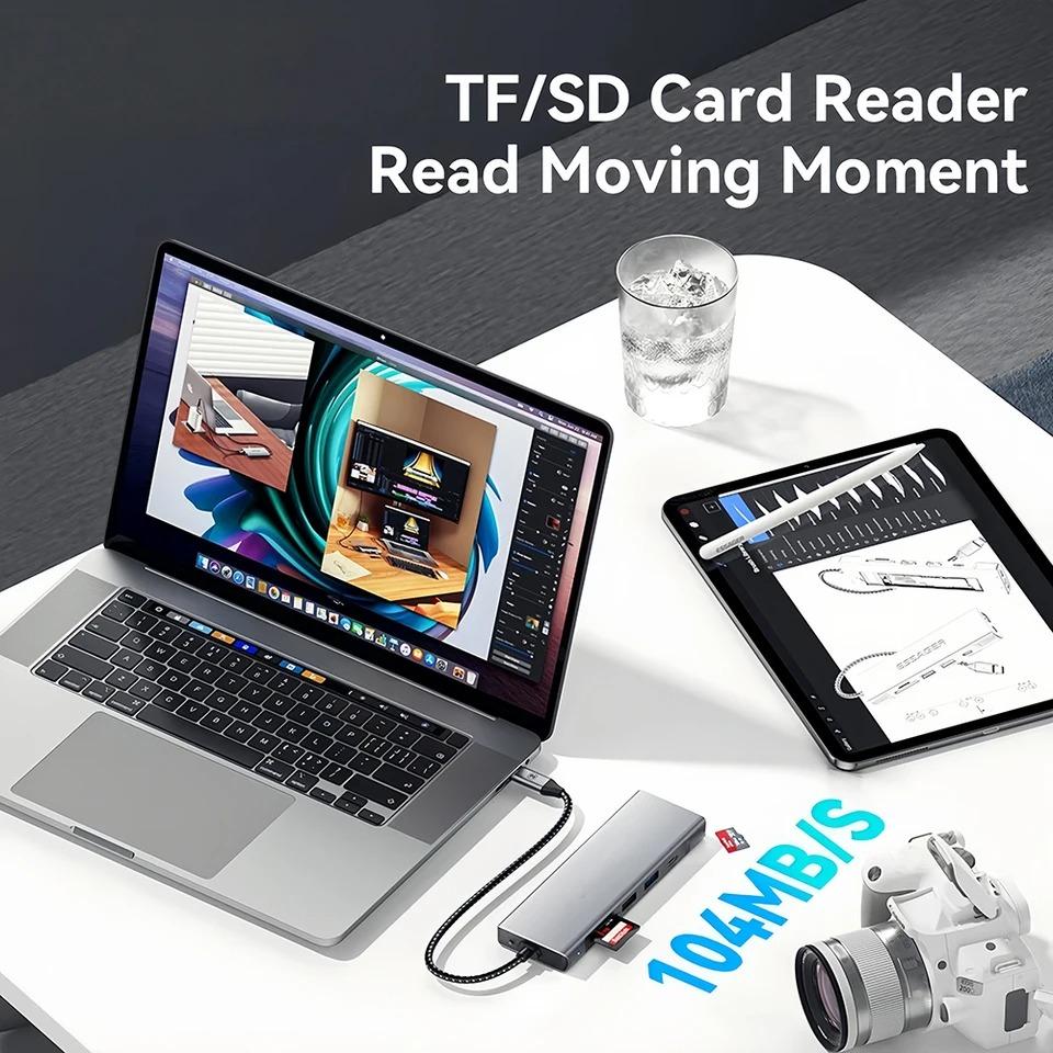 8 In 1 Type C Docking Station with Disk Storage Function USB 3.2 Hub 10Gbps M.2 NVMe SATA SSD Case Multi Adapter Card Reader USB C To HDMI Adapter