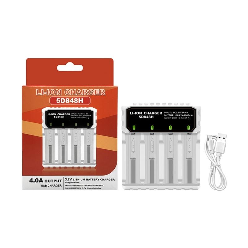 

4 Slot Intelligent Battery Chargers For 18650 26650 21700 Lithiums Batteries With Type C Input And LED Indicators белый