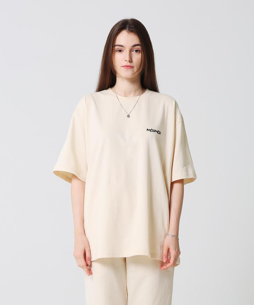 MOZMOZ Color Chip Embroidered Oversized Short Sleeve T-Shirt Cream