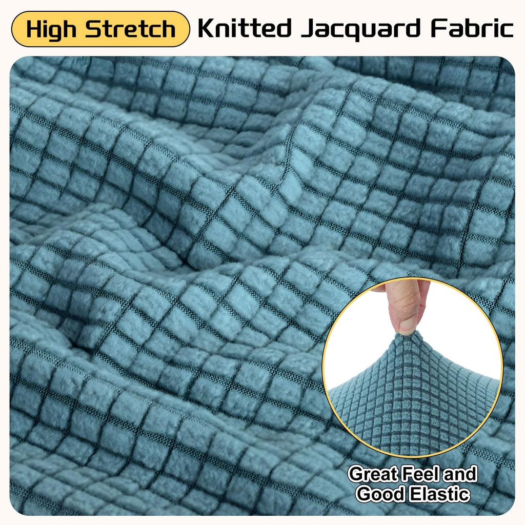 uxcell Square Jacquard Ottoman Slipcover with Elastic Stretch Footrest Stool Cover for Living Room Furniture Protector Medium Bottom, (Dark Blue,