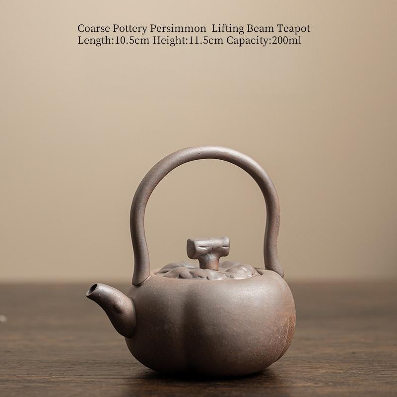 200ML Old Rock Mud Coarse Pottery Persimmon Lifting Beam Teapot Pottery Tea Brewing Pot Kung Fu Teapot  Tea Kettle Tea Ceremony
