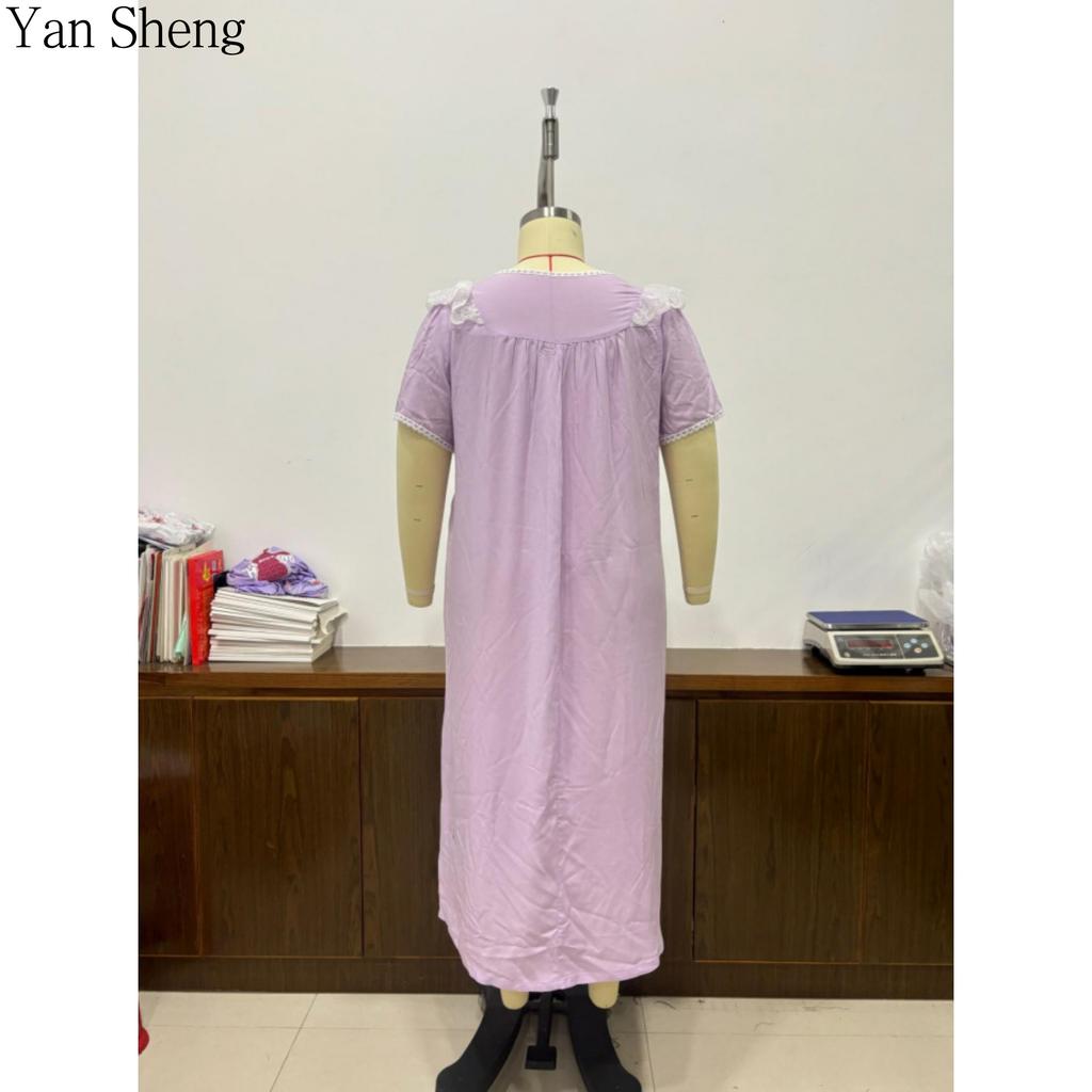 Camiciotto da notte da donna a tinta unita con pizzo, pigiama in cotone a maniche corte, abbigliamento da casa da donna per primavera ed estate, abbigliamento da esterno