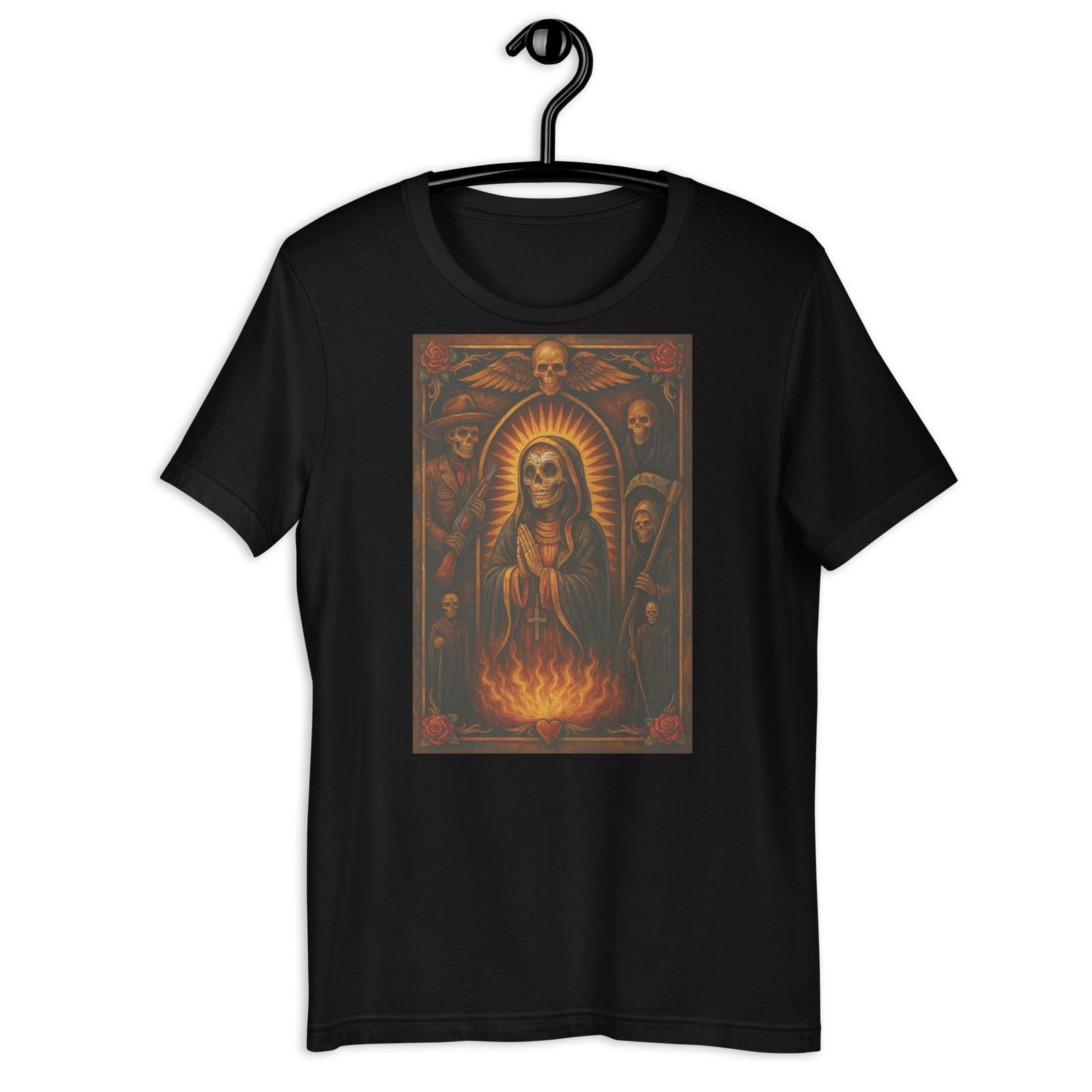 Santa Muerte Prayer Flames Skull Gothic Mexican Folk Art Shirt S разноцветный