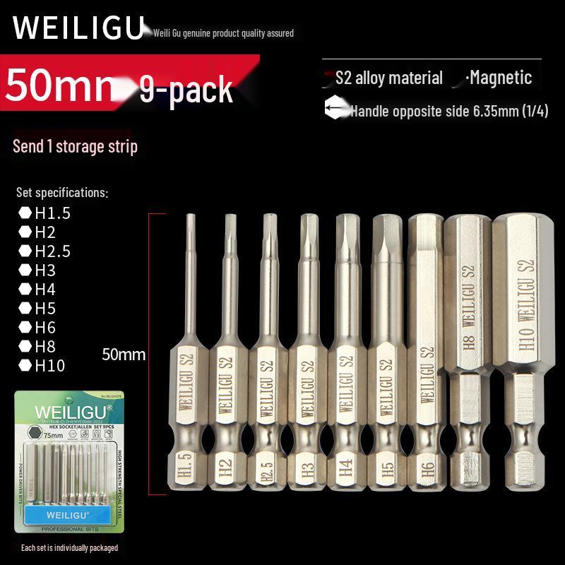 Electroplated Anti-Rust Hex Bit Set, S2 Steel, Extended Pneumatic Air Driver, Hex Socket Screwdriver.
