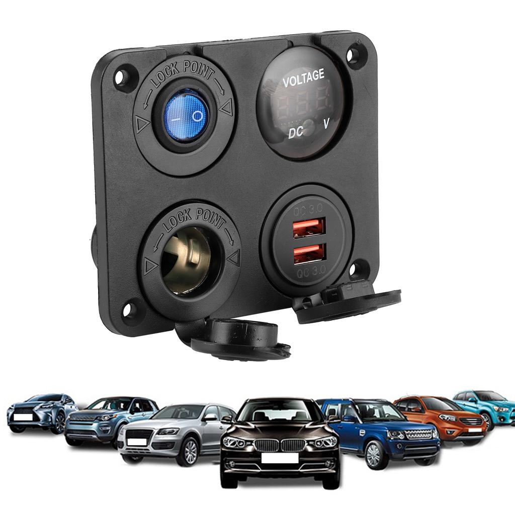 12V24V 4 Hole Switch Panel Waterproof QC3.0 Dual USB Socket Voltmeter Power Outlet for Boat Car RV