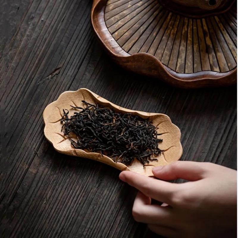 Bamboo Hand-carved Teaspoon Traditional Kung Fu Teaware Accessories Take Leaf-shaped Tools Chaze Coffee Beans Dosing Cup Trays
