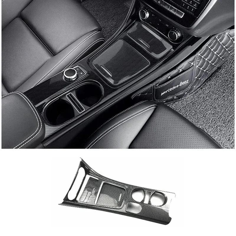 Car Center Console Water Cup Holder Panel Decorative Frame Sticker for Mercedes GLA CLA A Class W176 2013-2018 LHD Carbon Fiber