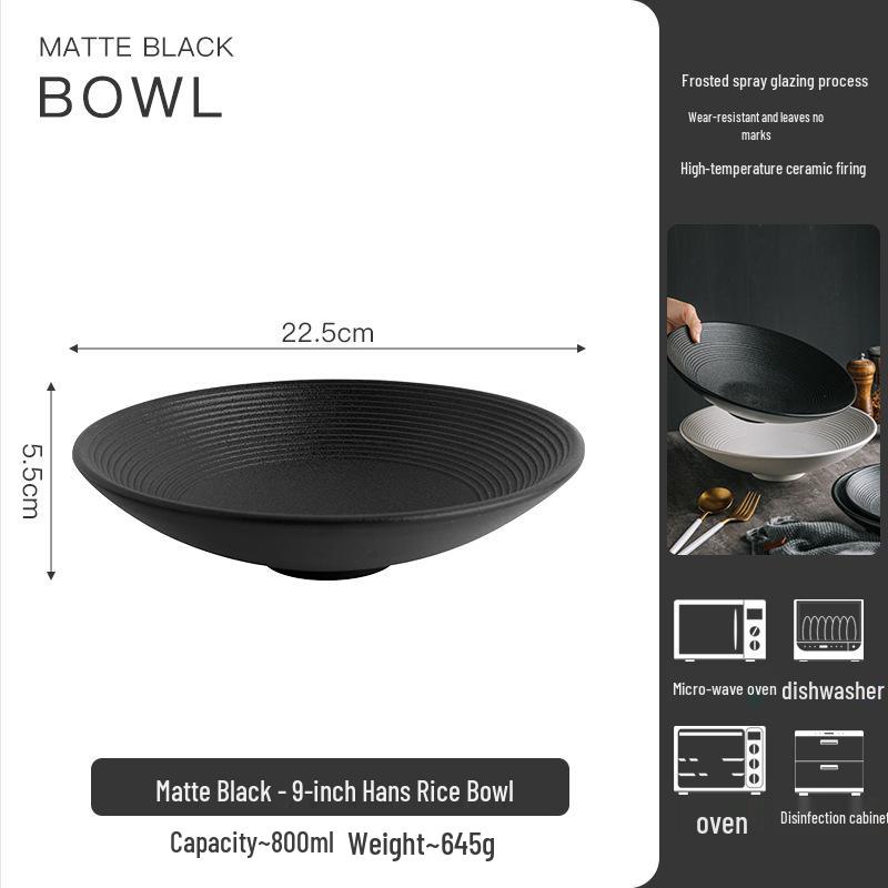 Conical Ceramic Salad & Ramen Bowl - Large Serving Dish for Home or Restaurant Use