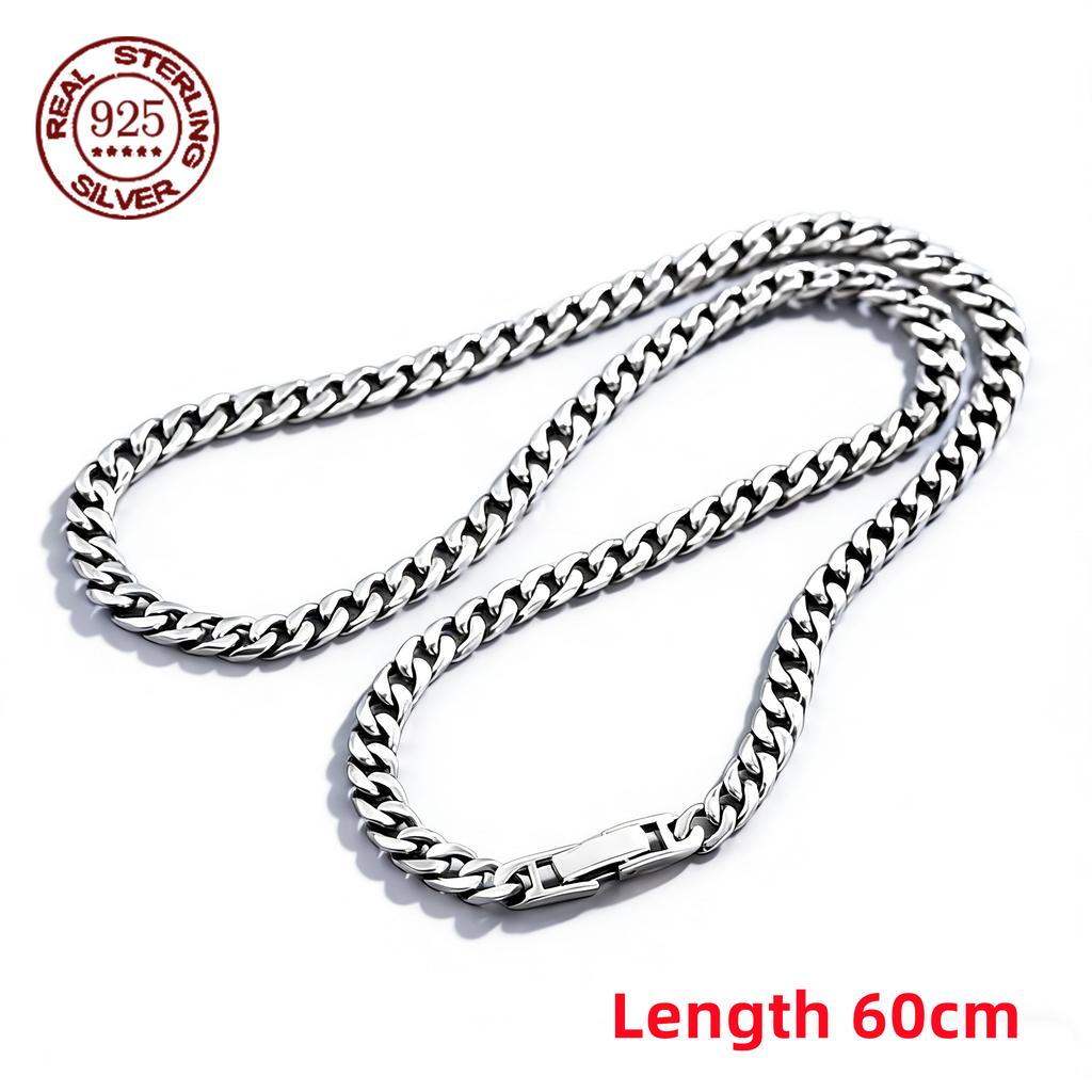 100% S925 Silver Handmade 7MM 8MM Retro Cuban Trend Rough Personality Man Woman Pure S925 Silver Bracelet Jewelry