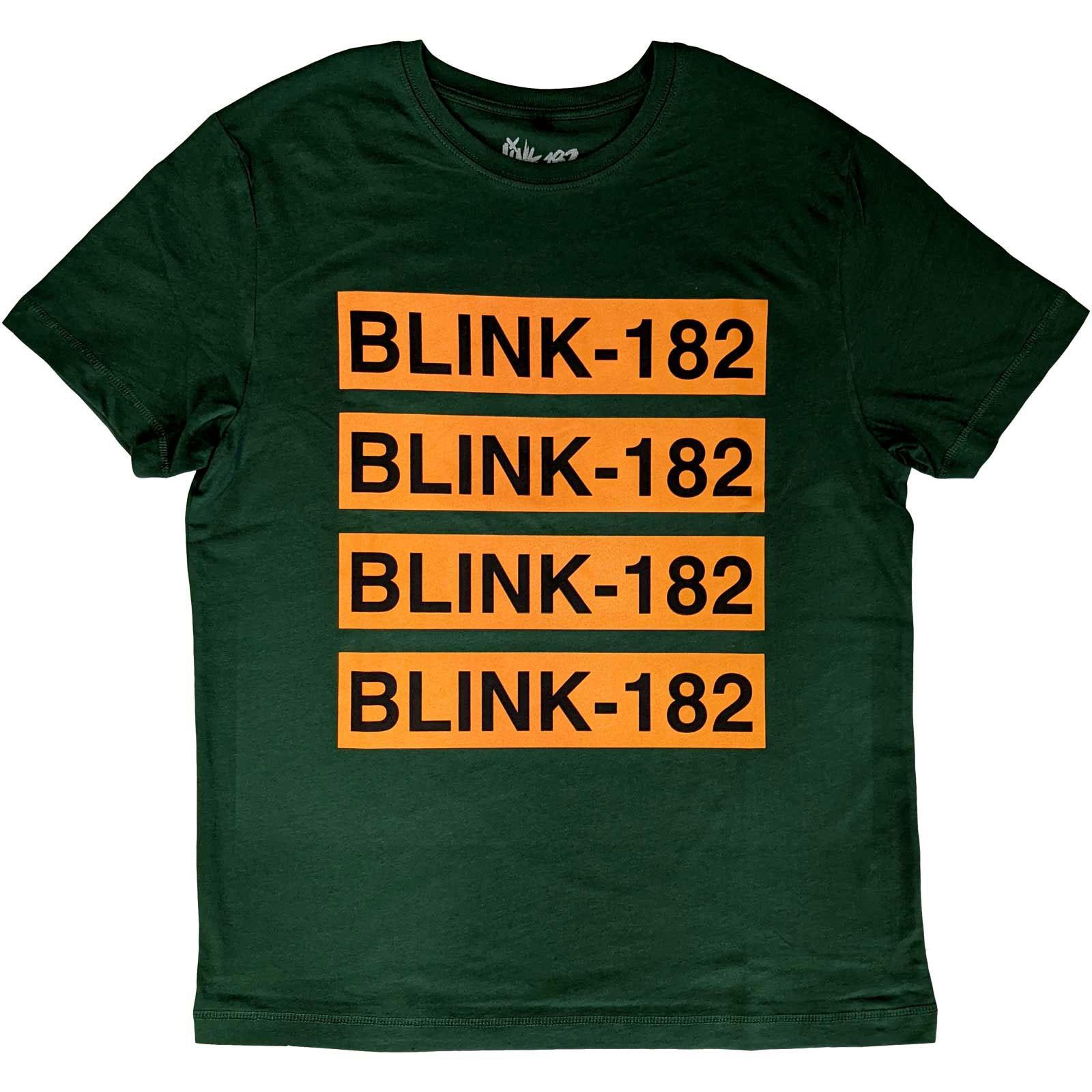 Men s Blink 182 Logo Repeat T-shirt Small Green 4XL
