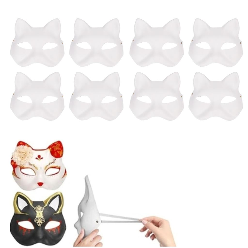 10PCS Cat Therian Face Cover Paper DIY Hand Painted Blank Animal Cat Half Face Cover with Fur and Eye Mesh for Cosplay Party