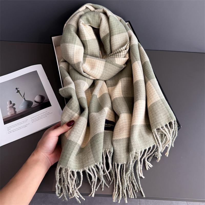 

Роскошный клетчатый шарф, зимний теплый кашемировый женский длинный платок из пашмины, женские шарфы, женские шаль с кисточками, дизайн, новый 66x200cm