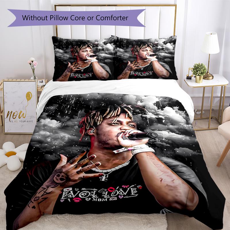 3pcs Juice WRLD1 Pattern Bedding Set Duvet Cover Set Includes Duvet Cover &pillowcases, Perfect All Season Bedroom Decoration & Gift