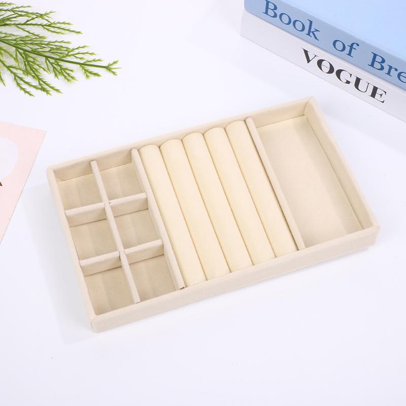 Velvet Jewelry Display Tray With Multi Compartments For Rings Earrings Bracelets Necklaces Storage Box Organizer Case