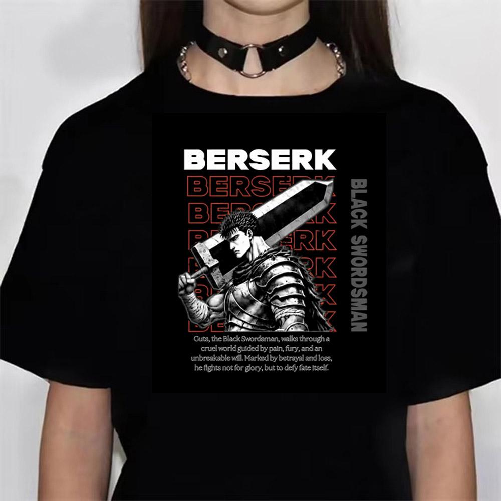 Japan Anime Berserk TShirt Guts Print Graphic Tee Unisexs 90s Summer Short Sleeve Unisexga Dark Fantasy Black SwordsUnisex Style
