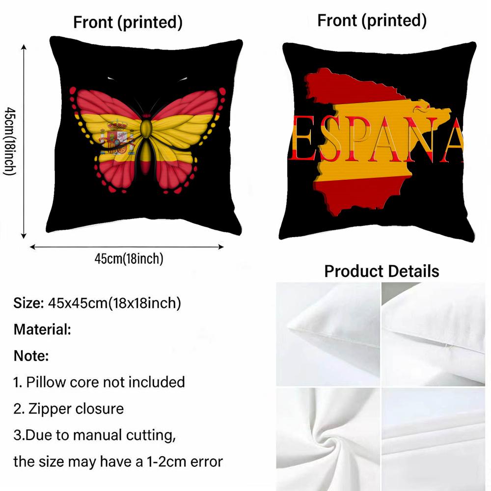Cushion Cover Cushion Cover Pillowcase, Anti-Mite Invisible Zipper, Linen Sofa Cushion S-Spain Flag