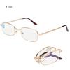 Folding Presbyopic Glasses Blue Light Blocking Anti Fatigue Reading Glasses for Men Women(+150 Gold Frame)