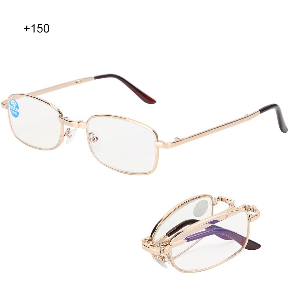 Folding Presbyopic Glasses Blue Light Blocking Anti Fatigue Reading Glasses for Men Women(+150 Gold Frame)
