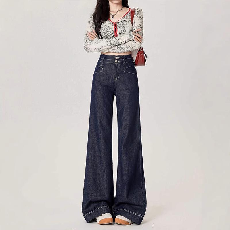 

Women s Retro Denim Blue Wide-Leg Flare Jeans - Autumn/Winter 2024 Edition L