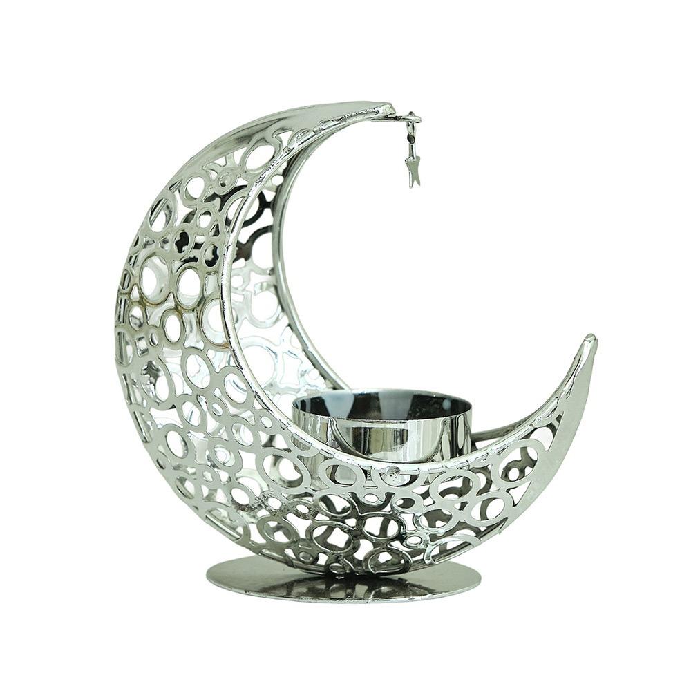 

Gold Silver Black Moon Candle Holder Eid Al-Fitr Aromatherapy Burner Metal Incense Burner Gift 2-Silver