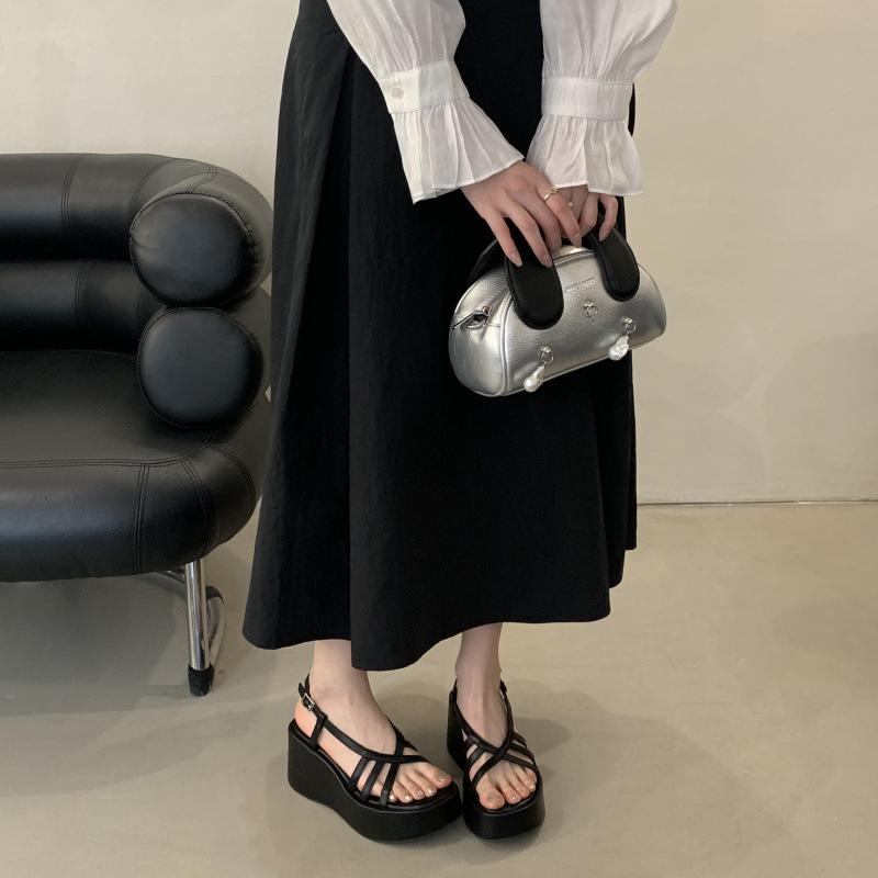 

Fashion Silver Cross Tied Wedge Women Thick Heel Sandals 2025 Summer New Designer Open-toe Flat Roman Shoes Fashion Casual Office Sandal 39 слоновая кость