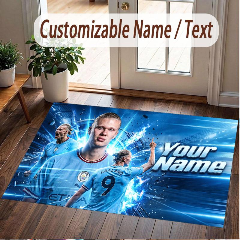 Custom Rug Erling Haaland Pattern Print Name Text Soft Non‑Slip Floor Carpet for Home Indoor Decoration
