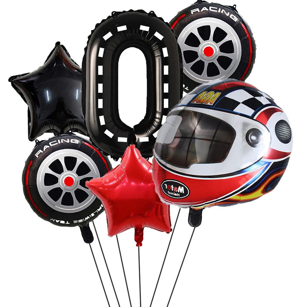 6PCS Motor Helmet Balloon Wheel Tire Racing Balloons Birthday Decor Boys Race Car Dirt Bike Motorcross Hot Wheel Party Supplies