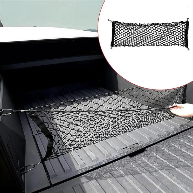 A03Z-For Tesla Cybertruck 2024 Car Trunk Storage Net Bag Pickup Bed Reinforced POM Hook Stretchable Luggage Cargo Net