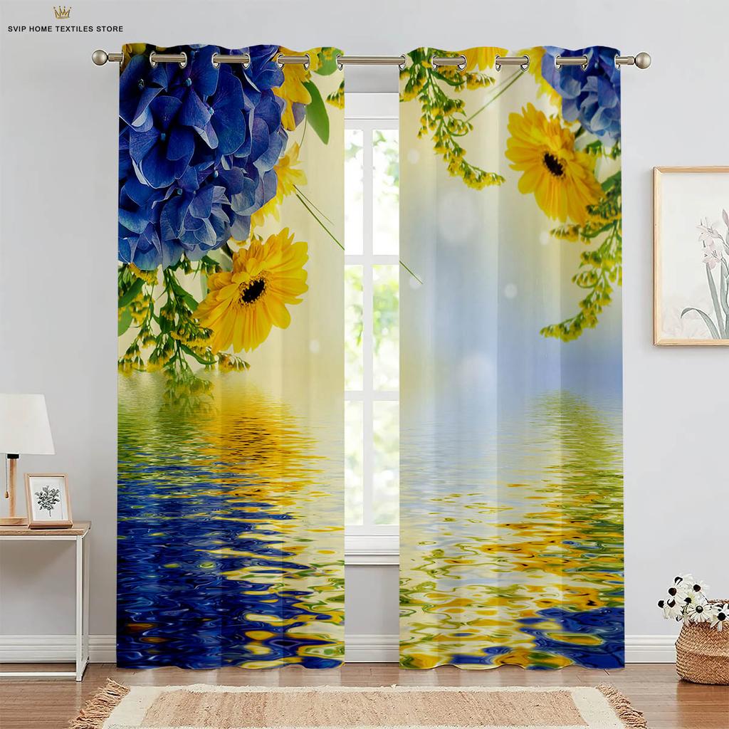 2pcs Butterfly 3D Stereo Flower Printing Curtain Rod Pocket Bedroom Living Room Kitchen Decorative Curtain Easy To Wash and Care