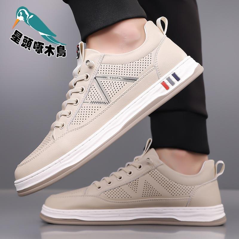 2025 summer new men's hollowed-out breathable lazy one-pedal casual leather sandals shoes