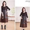 Women's long Sweater Dress Knitted Patchwork PU Leather A-Line Dress Plus Size Knitted Dress for Autumn and Winter ...