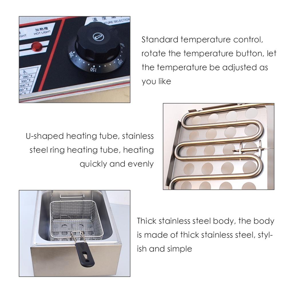 2500W 110V Single Cylinder Smokeless Chicken Dough French Fries Machine Stainless Steel Commercial Electric Deep Fryer Stove