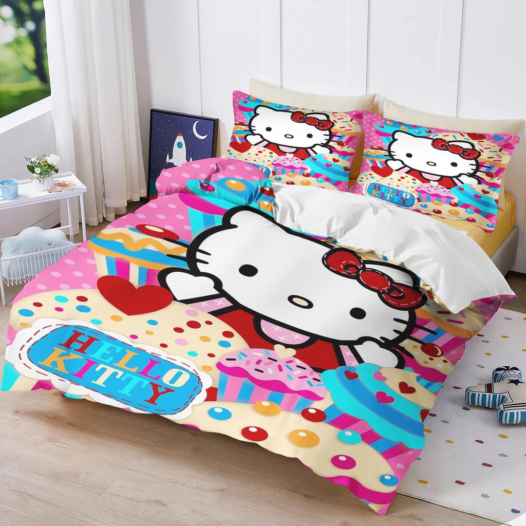 Hello Kitty Printed Bedroom Bedding Set Duvet Cover Christmas Gifts Comforte Cartoon With Pillowcase
